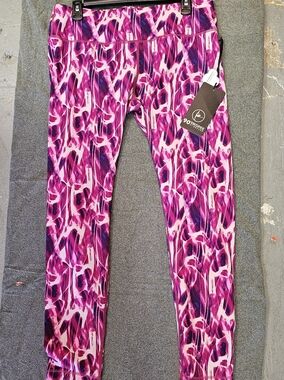 Reflex Magenta & White Abstract Print High-Rise Leggings